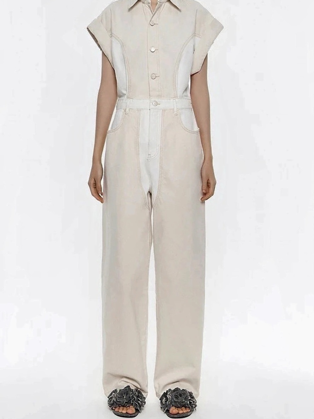 Bimba y Lola Two-Tone Denim Cargo Jumpsuit - Size Small (SS24)